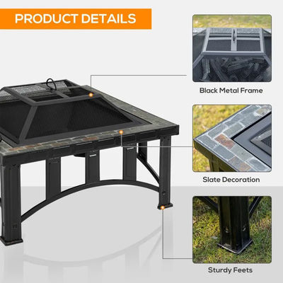 Backyard Patio Garden Bonfire Camping Fire Pit with Ice Bucket and Charcoal BBQ Grill