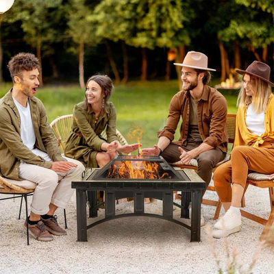 Backyard Patio Garden Bonfire Camping Fire Pit with Ice Bucket and Charcoal BBQ Grill