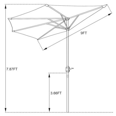 Bistro Outdoor Garden Patio Hand Crank Lift Umbrella 9*4.5*7.87 FT Half Round Sun Shade