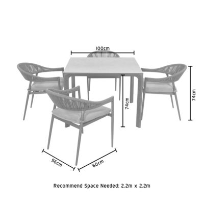 Stylish Outdoor Dining Set with Metal Frame and Rope Weave Armchair L 57 x W60 x H74cm