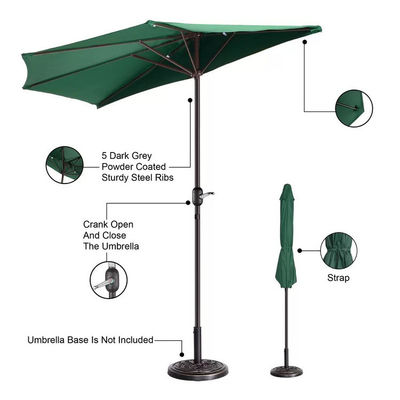 Bistro Outdoor Garden Patio Hand Crank Lift Umbrella 9*4.5*7.87 FT Half Round Sun Shade