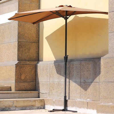 Bistro Outdoor Garden Patio Hand Crank Lift Umbrella 9*4.5*7.87 FT Half Round Sun Shade