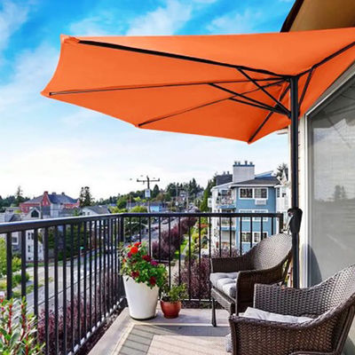 Bistro Outdoor Garden Patio Hand Crank Lift Umbrella 9*4.5*7.87 FT Half Round Sun Shade