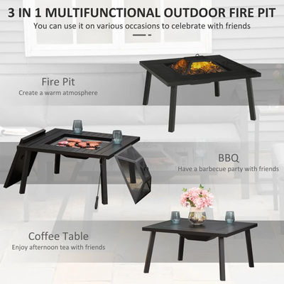 Relax in Style Square Ceramic Wood Burning Fire Pit Table for Backyard Patio Garden Camping