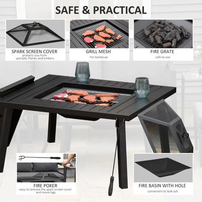 Relax in Style Square Ceramic Wood Burning Fire Pit Table for Backyard Patio Garden Camping