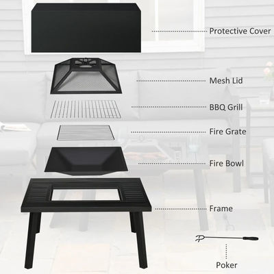 Relax in Style Square Ceramic Wood Burning Fire Pit Table for Backyard Patio Garden Camping