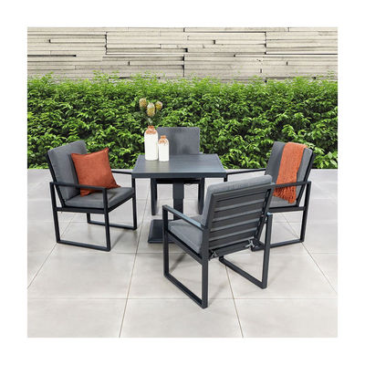 Adjustable Height Outdoor Dining Table with Armchair AJUNION Modern Aluminum Patio Set