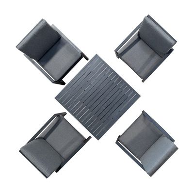 Adjustable Height Outdoor Dining Table with Armchair AJUNION Modern Aluminum Patio Set