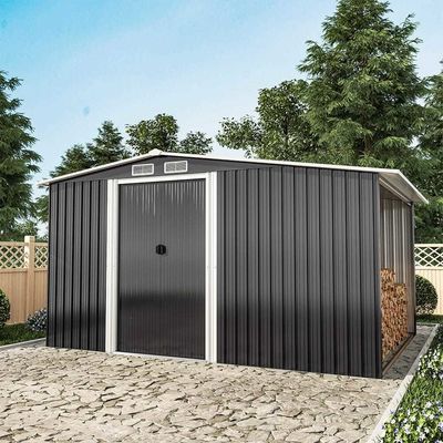 Easy-to-Assemble AJUNION Metal Garden Shed for Outdoor Storage and Firewood Solutions