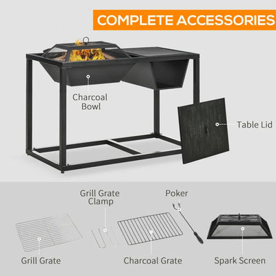 Outdoor Garden 4-in-1 Metal Wood Burning Firepit Ice Bucket Cooler Charcoal BBQ Grill
