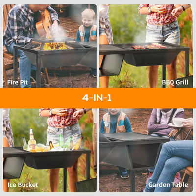 Outdoor Garden 4-in-1 Metal Wood Burning Firepit Ice Bucket Cooler Charcoal BBQ Grill