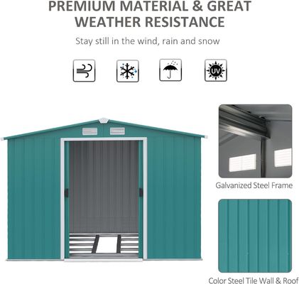 2.06D x 2.58W x 1.78H Meters Double Sliding Door Metal Garden Building Shed with 4 Vents