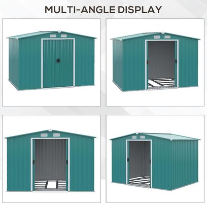 2.06D x 2.58W x 1.78H Meters Double Sliding Door Metal Garden Building Shed with 4 Vents