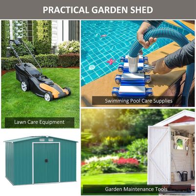 2.06D x 2.58W x 1.78H Meters Double Sliding Door Metal Garden Building Shed with 4 Vents