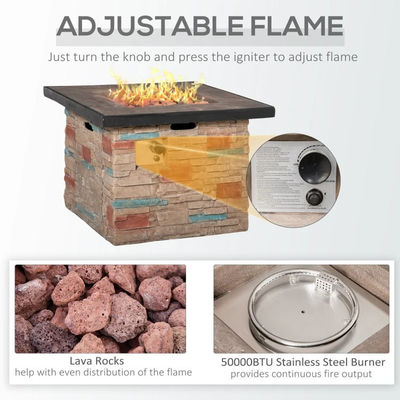 Outdoor Backyard Patio Garden Camping Propane Gas Fire Pit Table with Faux Ledge Stone