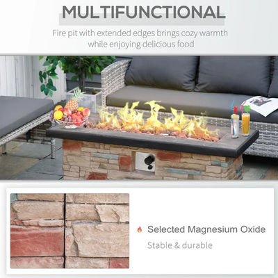 Outdoor Backyard Patio Garden Camping Propane Gas Fire Pit Table with Faux Ledge Stone
