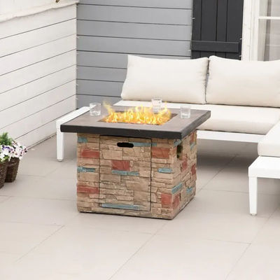 Outdoor Backyard Patio Garden Camping Propane Gas Fire Pit Table with Faux Ledge Stone