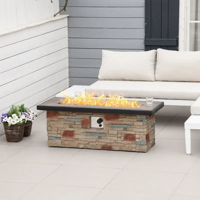 Outdoor Backyard Patio Garden Camping Propane Gas Fire Pit Table with Faux Ledge Stone