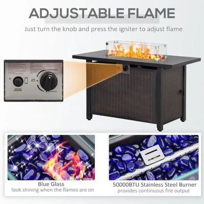 Outdoor Patio Garden Camping Fire Pit Table with Auto Ignition and Glass Wind Guard