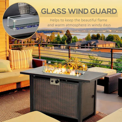 Outdoor Patio Garden Camping Fire Pit Table with Auto Ignition and Glass Wind Guard
