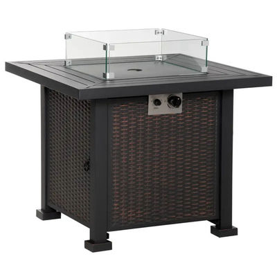Outdoor Patio Garden Camping Fire Pit Table with Auto Ignition and Glass Wind Guard