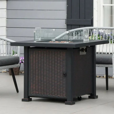 Outdoor Patio Garden Camping Fire Pit Table with Auto Ignition and Glass Wind Guard