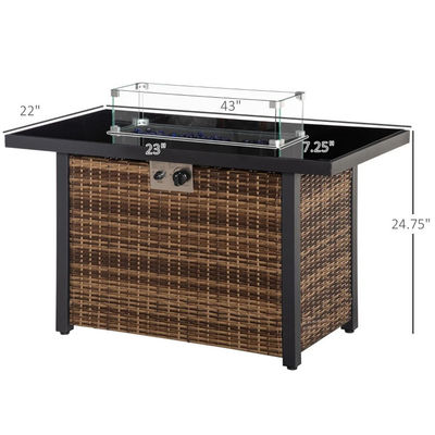 Outdoor Warming Rattan Wicker Firepit Propane Gas Fire Pit Table with Glass Wind Guard