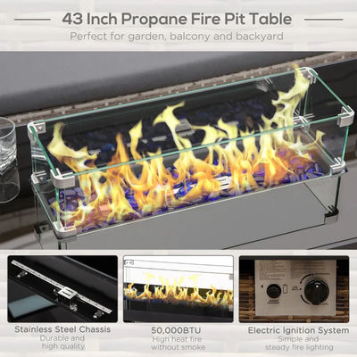 Outdoor Warming Rattan Wicker Firepit Propane Gas Fire Pit Table with Glass Wind Guard