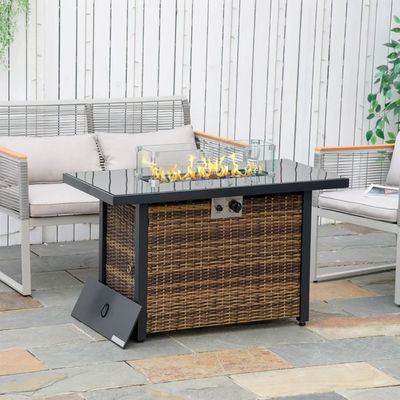 Outdoor Warming Rattan Wicker Firepit Propane Gas Fire Pit Table with Glass Wind Guard