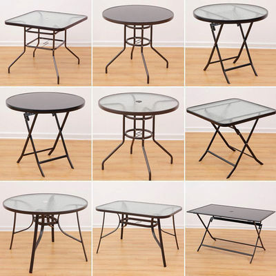 Balcony Garden Leisure Furniture Metal Tempered Glass Square Round Coffee Dining Table