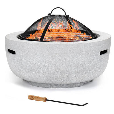 White 3 in 1 Round Wood Burning Firepit Charcoal BBQ Grill Table Artificial Stone Fire Pit with Customized Logo