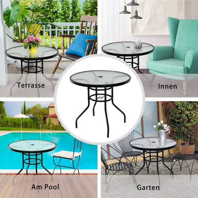 Balcony Garden Leisure Furniture Metal Tempered Glass Square Round Coffee Dining Table