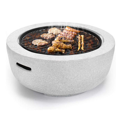 White 3 in 1 Round Wood Burning Firepit Charcoal BBQ Grill Table Artificial Stone Fire Pit with Customized Logo