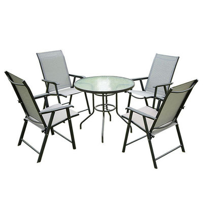 Aluminum Frame Outdoor Garden Set with Round Glass Top Dining Table and Teslin Chairs