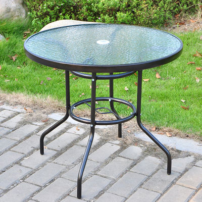Aluminum Frame Outdoor Garden Set with Round Glass Top Dining Table and Teslin Chairs