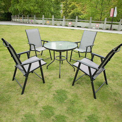 Aluminum Frame Outdoor Garden Set with Round Glass Top Dining Table and Teslin Chairs