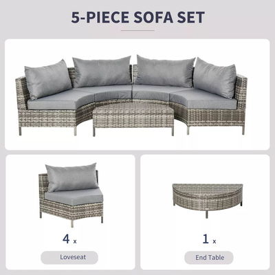 Steel Tube Frame 5 Piece Outdoor Patio Furniture Set with PE Rattan Chairs and Ottomans
