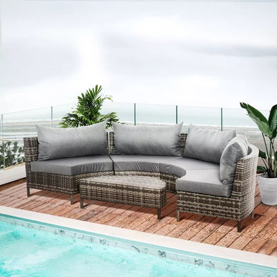 Steel Tube Frame 5 Piece Outdoor Patio Furniture Set with PE Rattan Chairs and Ottomans