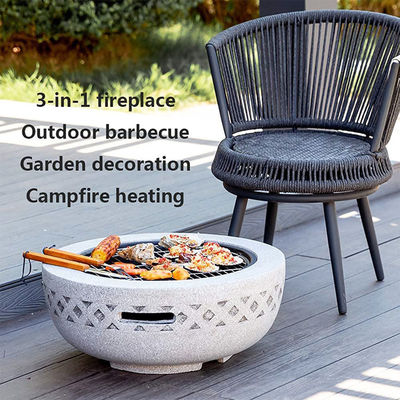 3 in 1 Round Wood Burning Firepit Charcoal BBQ Grill Table for Metal Outdoor Backyard
