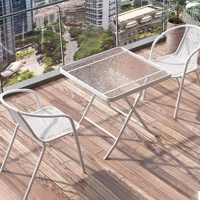 Outdoor Restaurant Balcony Cafe Patio Garden Set Rattan Chair and Small White Square Table