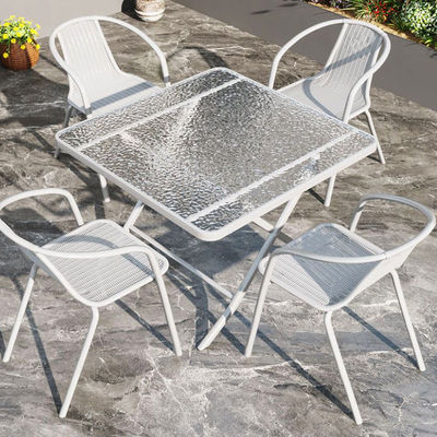 Outdoor Restaurant Balcony Cafe Patio Garden Set Rattan Chair and Small White Square Table