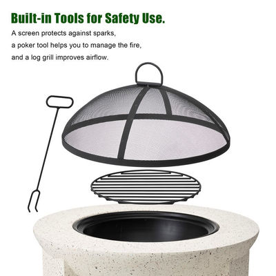 Outdoor Product 3 in 1 Round Wood Burning Firepit Charcoal BBQ Grill Table for Bonfire Party