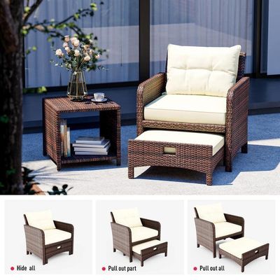 27.95 x 26.38 x 29.53 in. AJUNION 5-Piece Rattan Outdoor Patio Chairs with Ottomans