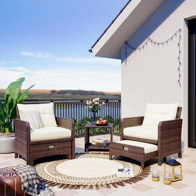27.95 x 26.38 x 29.53 in. AJUNION 5-Piece Rattan Outdoor Patio Chairs with Ottomans
