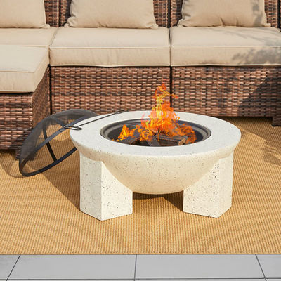 Outdoor Product 3 in 1 Round Wood Burning Firepit Charcoal BBQ Grill Table for Bonfire Party