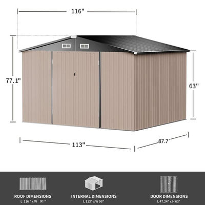 113*8.7*63 inch Modern Backyard Lawn Tool Shed House for Waterproof Garden Storage