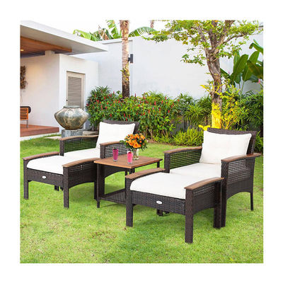 350 lbs. Ottoman Weight Capacity 5 Piece Outdoor Lounge Set with Vintage Wood Top
