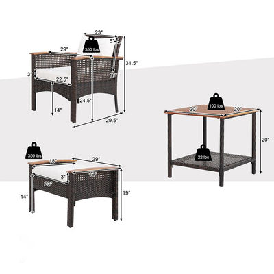 350 lbs. Ottoman Weight Capacity 5 Piece Outdoor Lounge Set with Vintage Wood Top