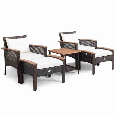 350 lbs. Ottoman Weight Capacity 5 Piece Outdoor Lounge Set with Vintage Wood Top