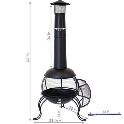 Outdoor Patio Backyard Garden Camping Steel Wood Burning Firepit with Rain Cap Poker Black